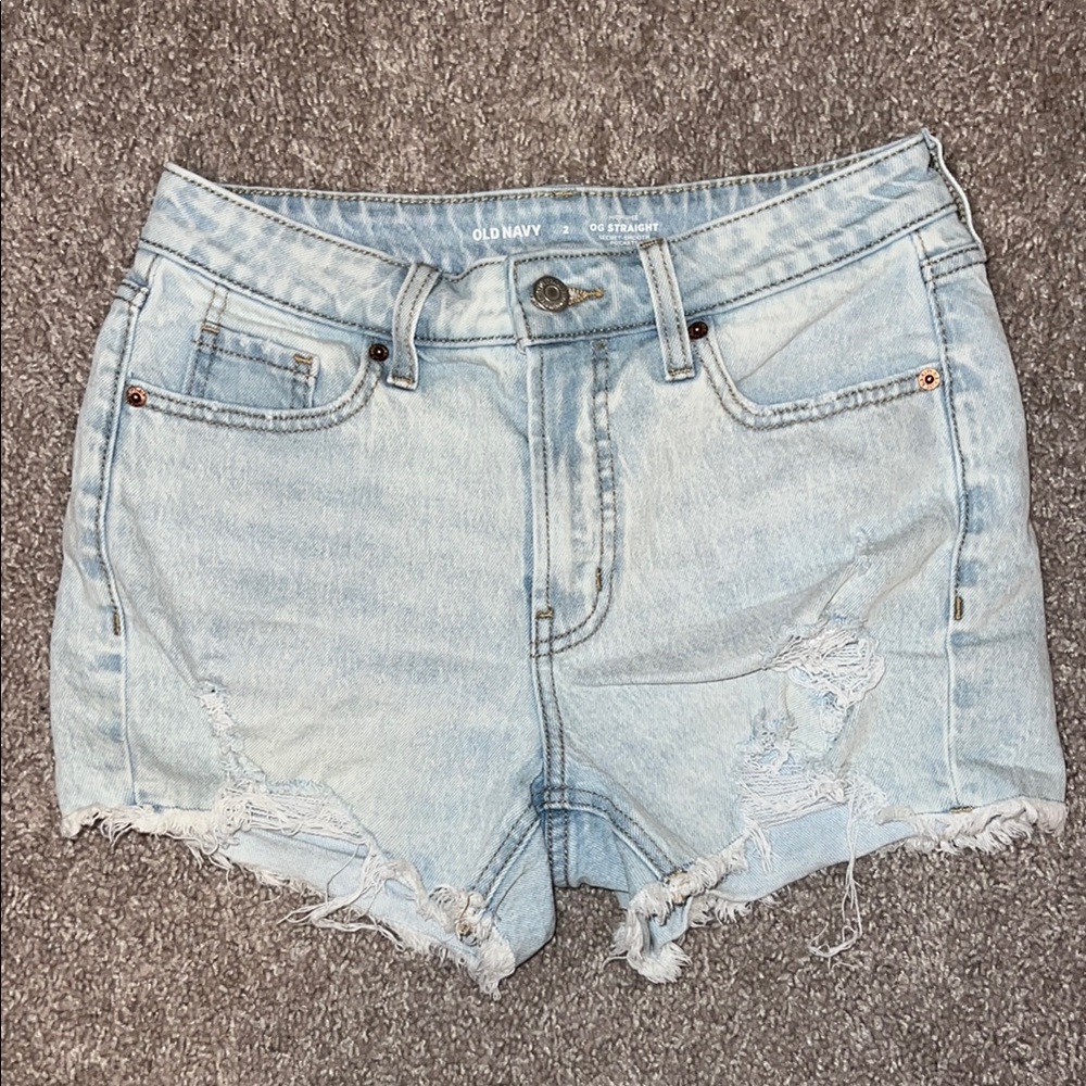 Old Navy High Rise Blue Jean Shorts Distressed Cut-Off